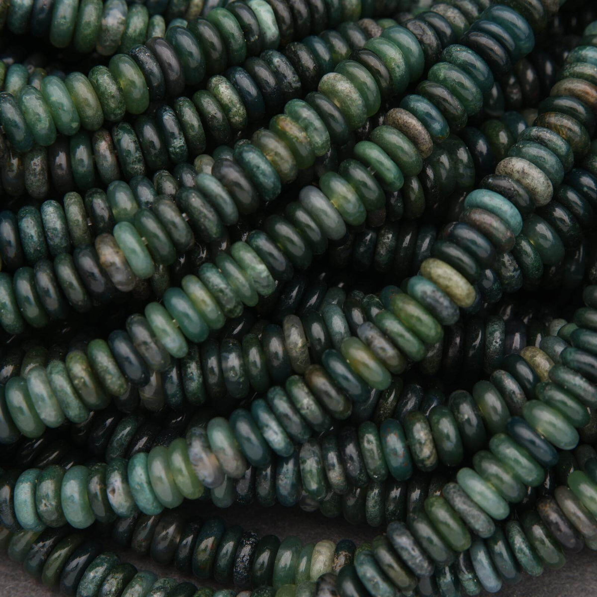 Green Moss Agate · Smooth · Rondelle Disk · 2x6mm– Tejas Beads