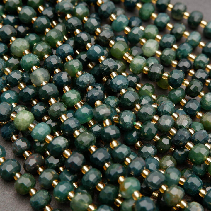 Green Moss Agate · Faceted · Rondelle · 6x8mm, Tejas Beads, Beads