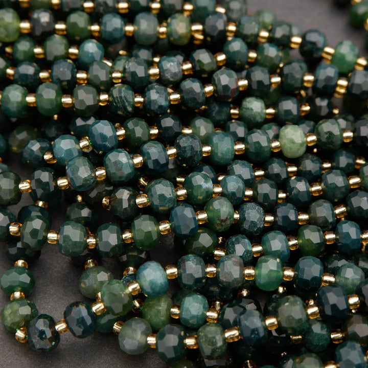 Green Moss Agate · Faceted · Rondelle · 6x8mm, Tejas Beads, Beads