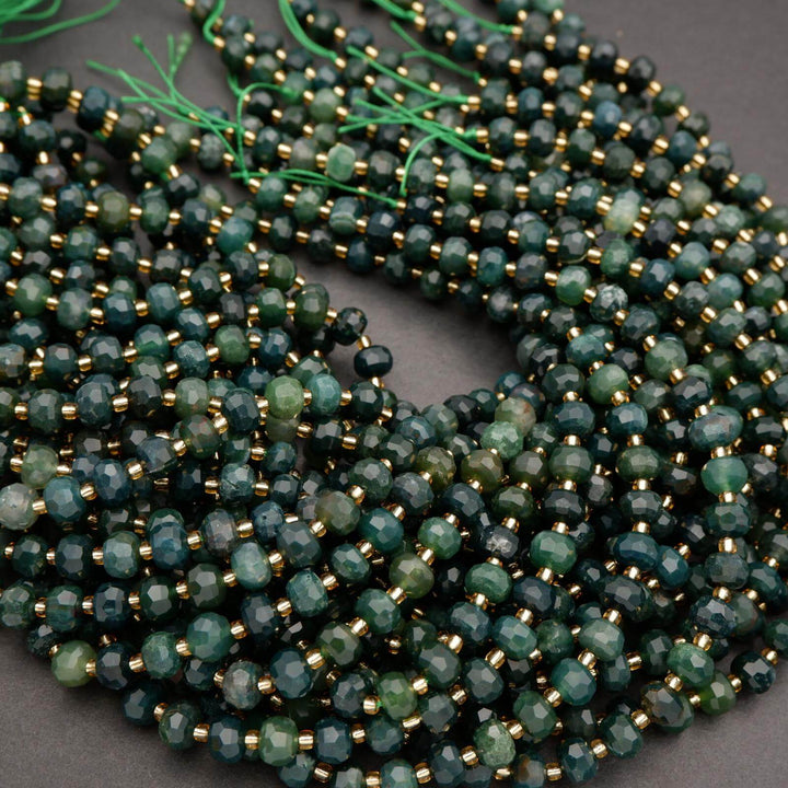 Green Moss Agate · Faceted · Rondelle · 6x8mm, Tejas Beads, Beads