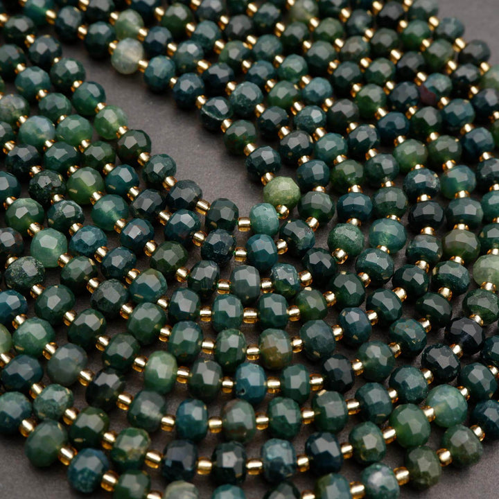 Green Moss Agate · Faceted · Rondelle · 6x8mm, Tejas Beads, Beads