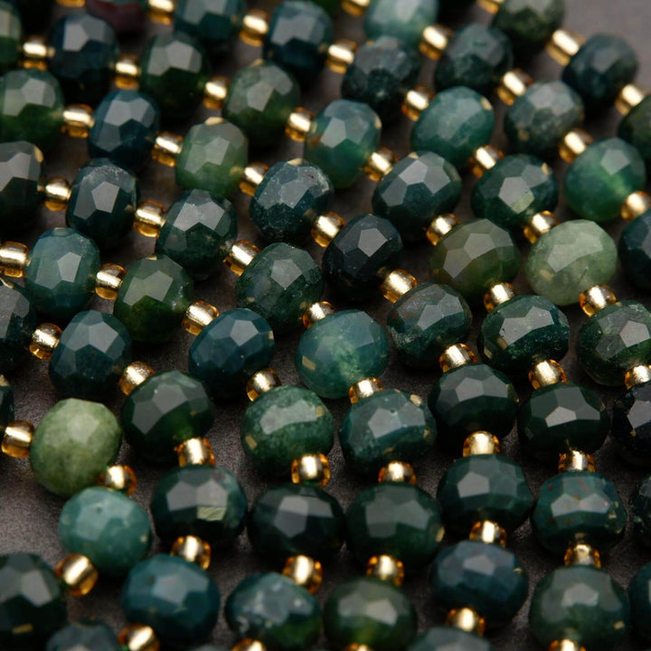 Green Moss Agate · Faceted · Rondelle · 6x8mm, Tejas Beads, Beads