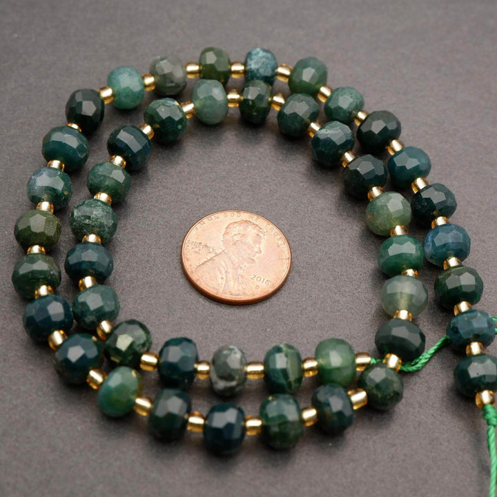 Green Moss Agate · Faceted · Rondelle · 6x8mm, Tejas Beads, Beads
