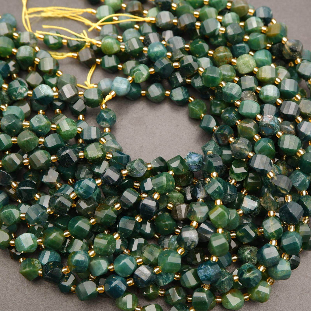 Green Moss Agate · Faceted · Spiral Sphere · 10mm, Tejas Beads, Beads