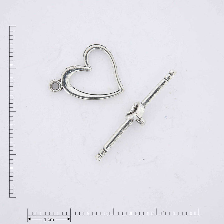 Heart Toggle Clasp · Antique Silver Plated Finding · 25 sets, Tejas Beads, Jewelry Findings