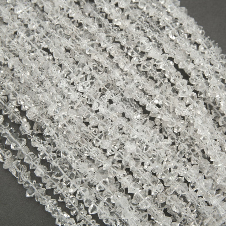 Natural Herkimer diamond clear quartz beads close up