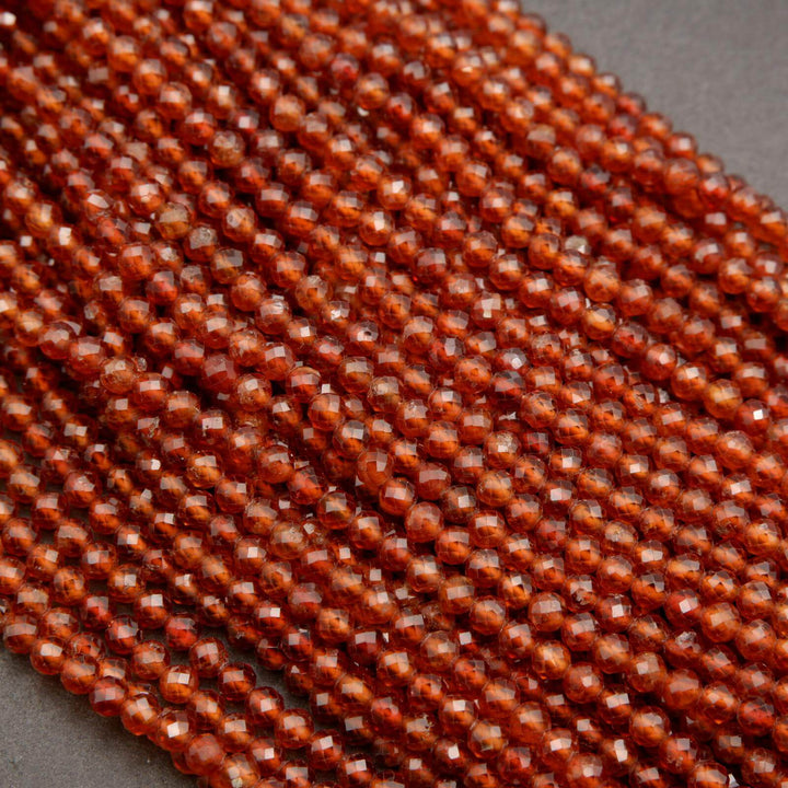 Hessonite Garnet · Microfaceted · Round · 2mm, 3mm, 4mm, Tejas Beads, Beads