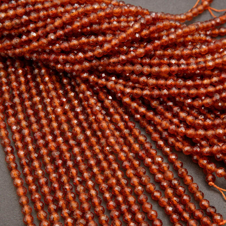Hessonite Garnet · Microfaceted · Round · 2mm, 3mm, 4mm, Tejas Beads, Beads