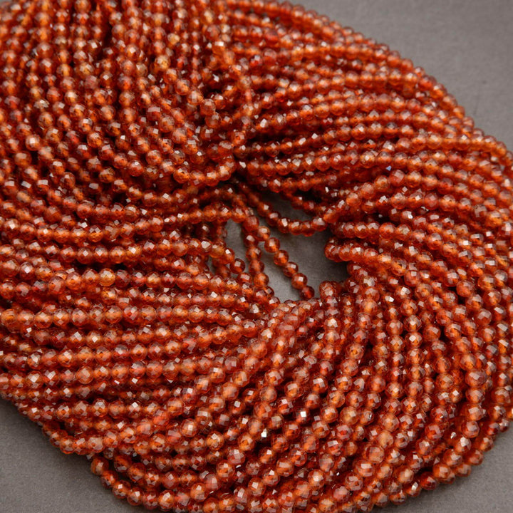 Hessonite Garnet · Microfaceted · Round · 2mm, 3mm, 4mm, Tejas Beads, Beads