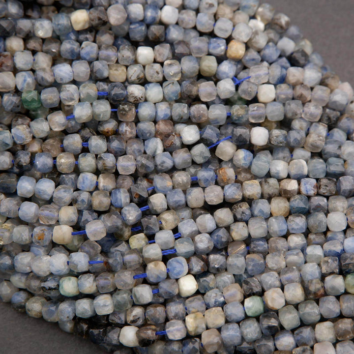 blue kyanite faceted cube shape beads
