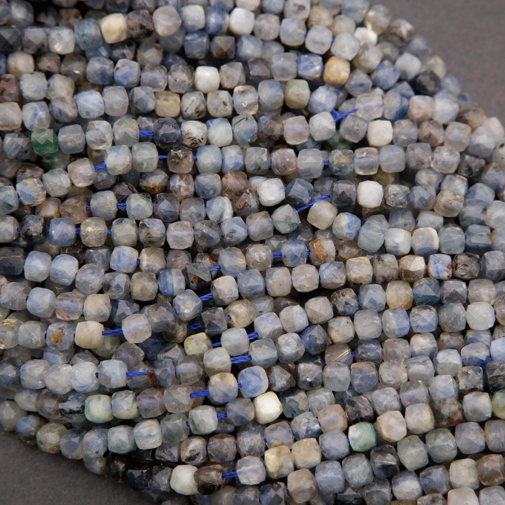 blue kyanite faceted cube shape beads