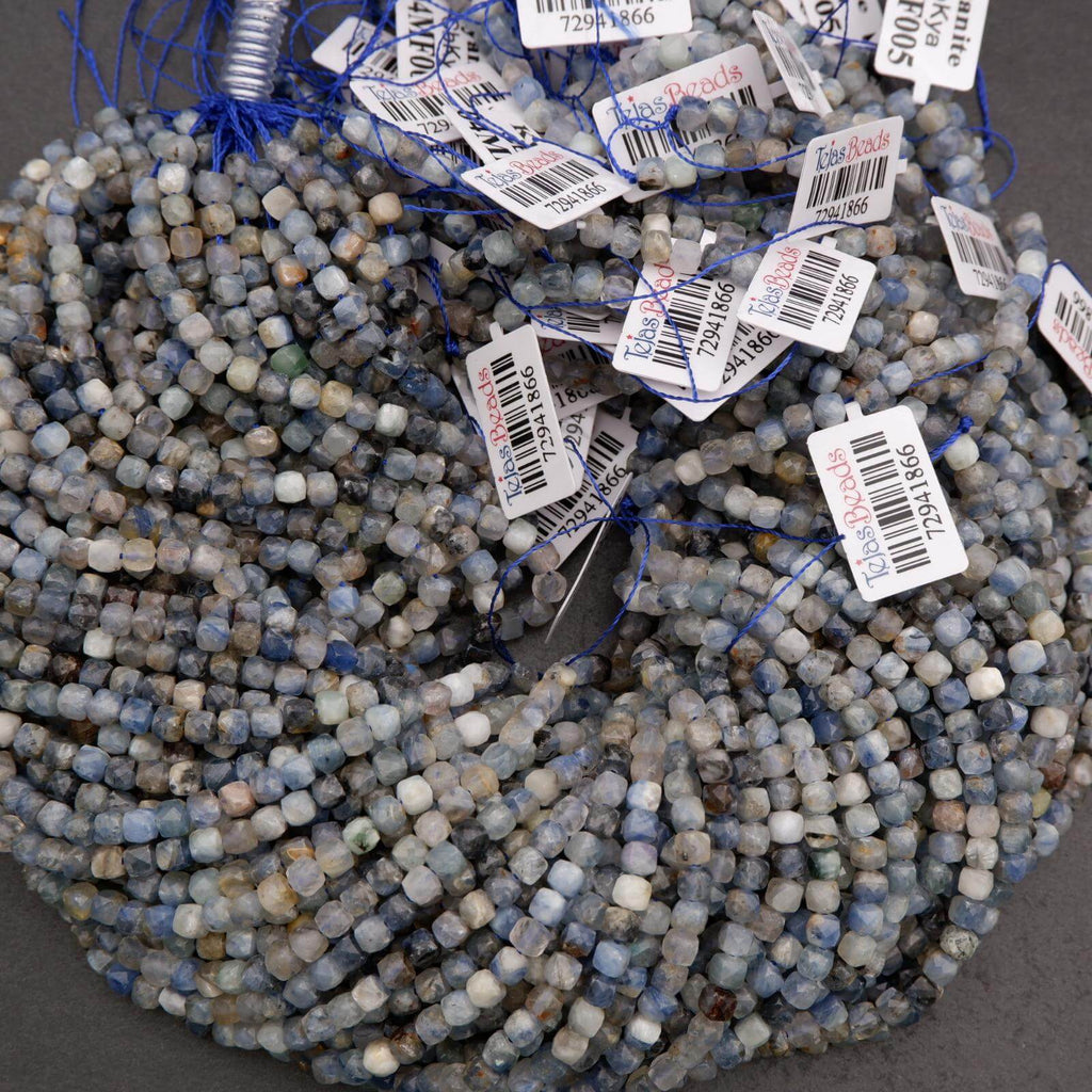 blue kyanite faceted cube shape beads