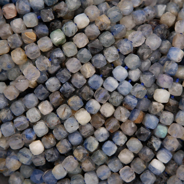 blue kyanite faceted cube shape beads