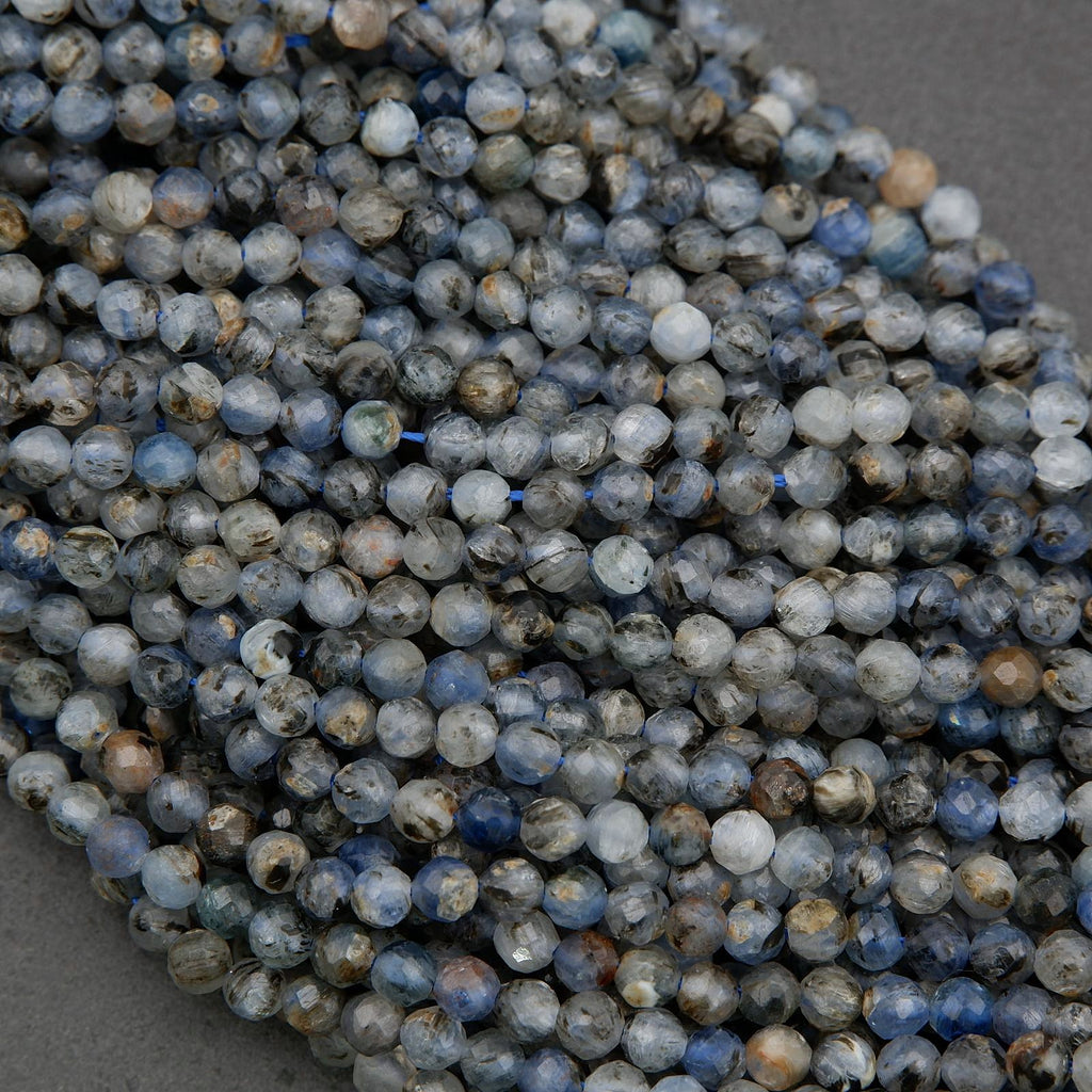 Natural kyanite gemstone beads with visible mineral texture