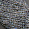 Close-up of blue iridescent beads on a dark background