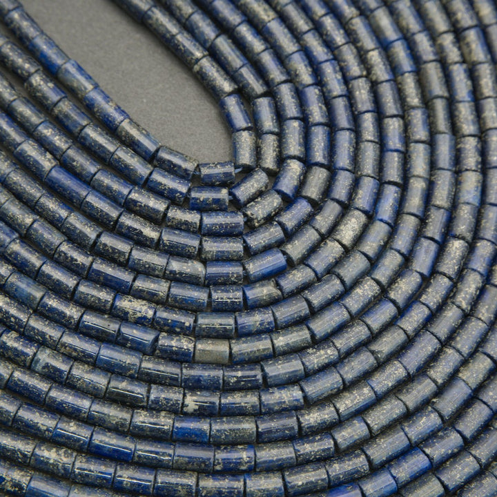 Deep blue lapis lazuli stone beads close up
