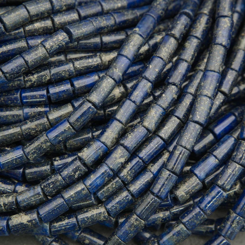 Lapis lazuli tube beads with pyrite inclusions