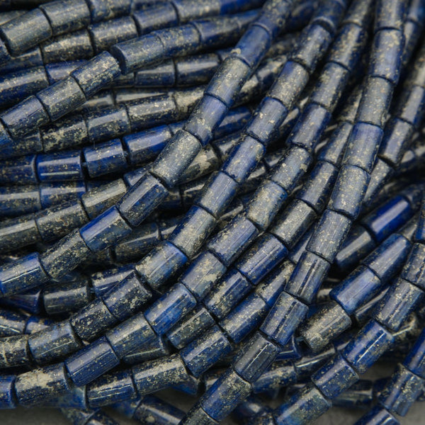 Lapis lazuli tube beads with pyrite inclusions