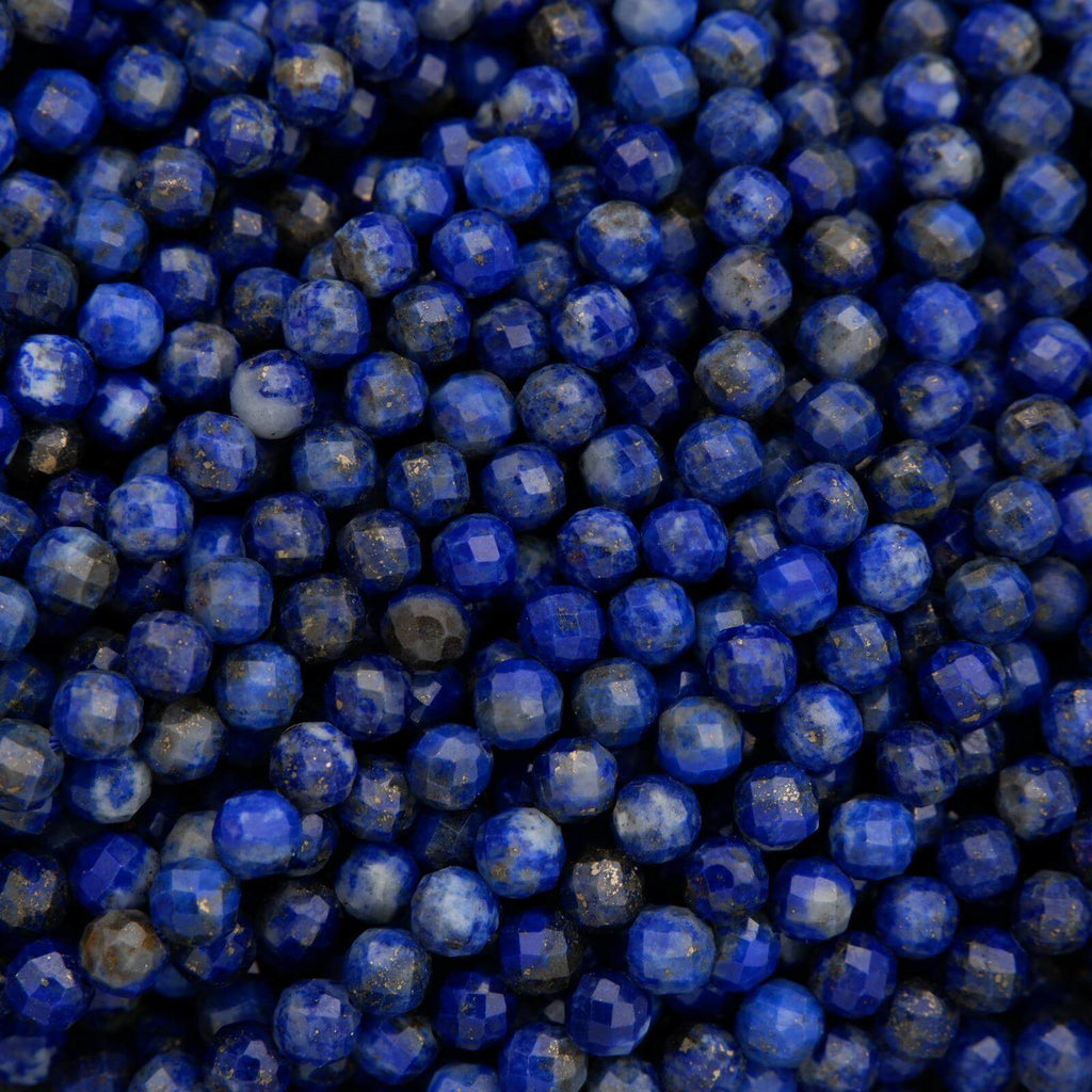 Close-up of blue beads with a faceted texture