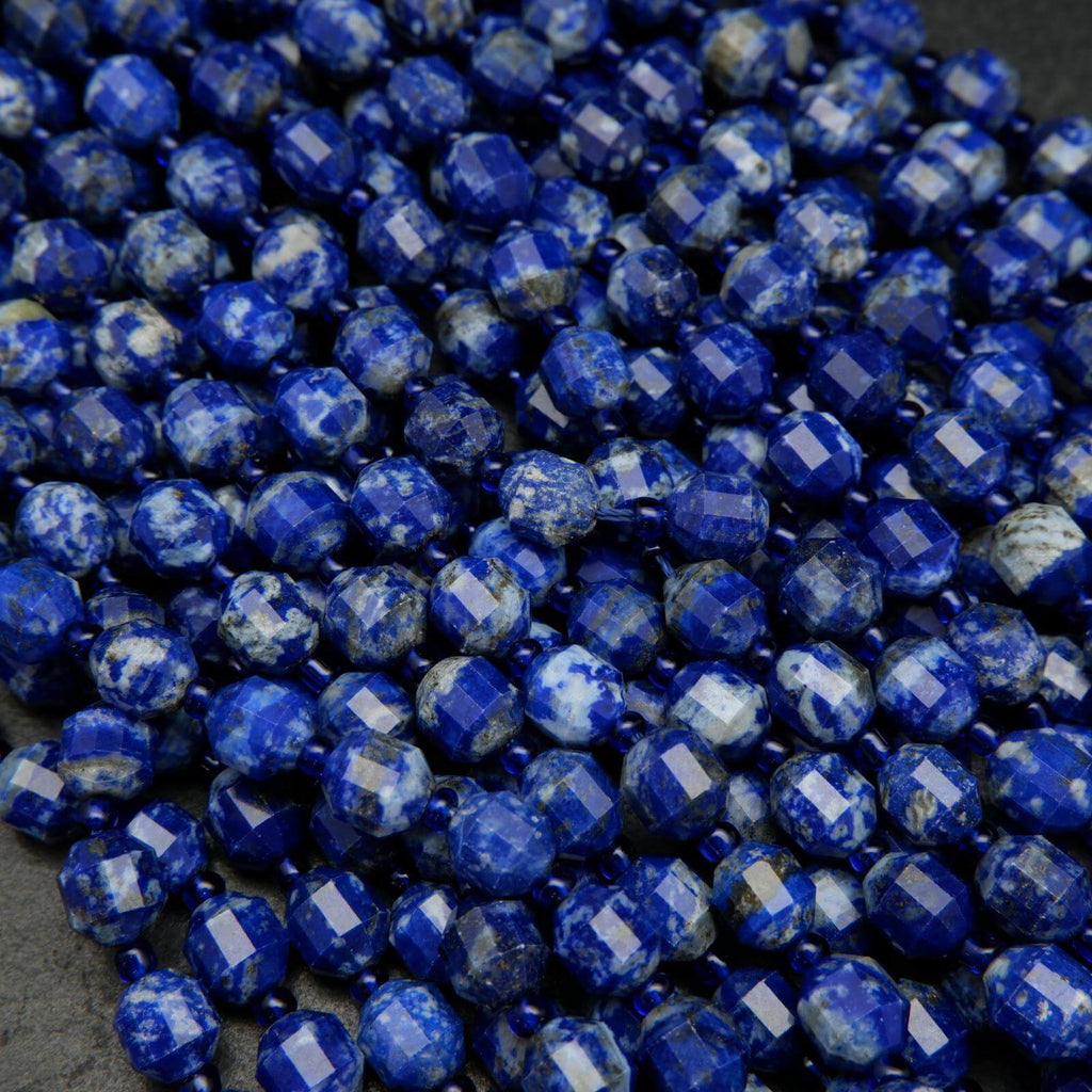 Lapis lazuli faceted prism beads.