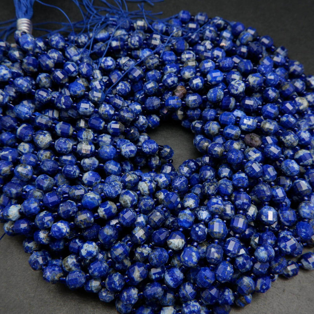 Lapis lazuli faceted prism beads.