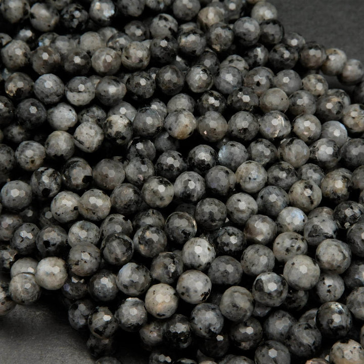 Faceted Black Labradorite Larvikite Beads.