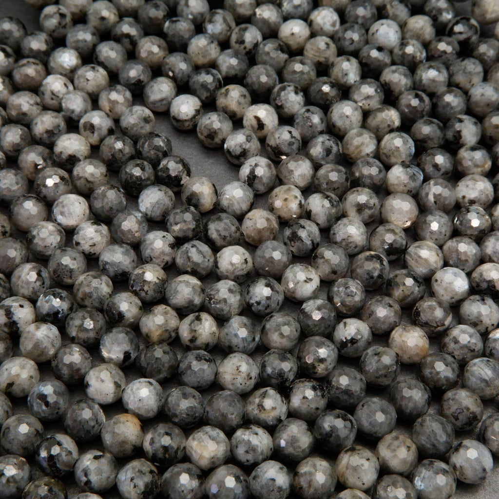 Faceted Black Labradorite Larvikite Beads.