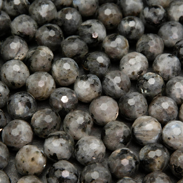Faceted Black Labradorite Larvikite Beads.