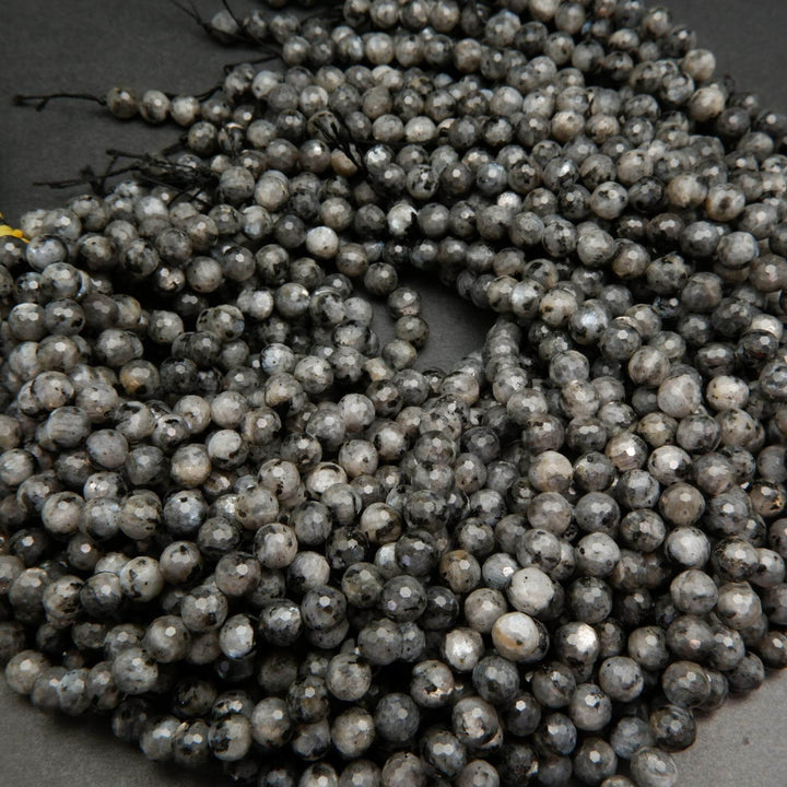 Faceted Black Labradorite Larvikite Beads.