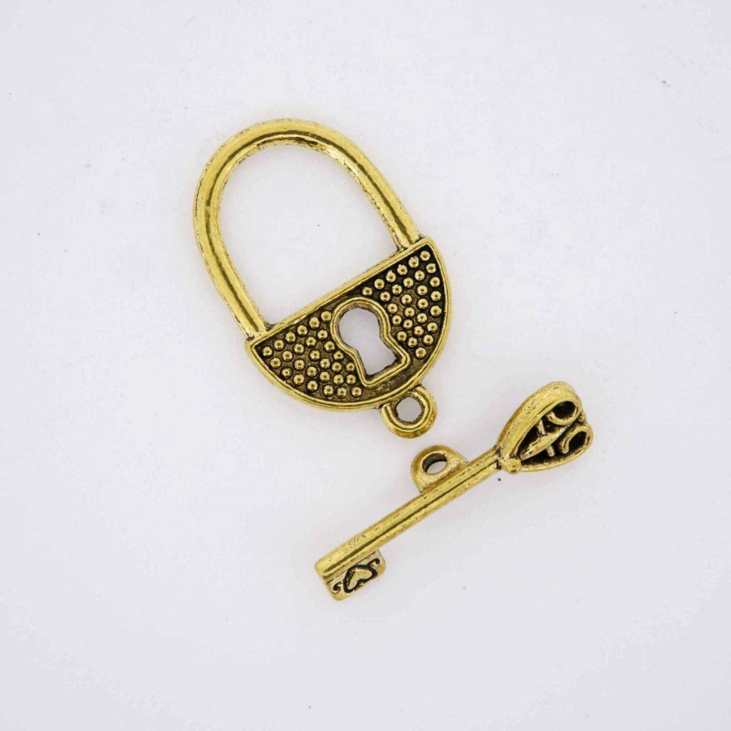 Gold Finding Lock Lock & Key Toggle Clasp · Antique Gold Plated Finding · 10 sets ...