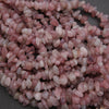 Close-up of pink stone beads on a dark background