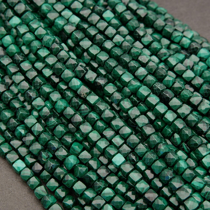 Malachite · Microfaceted · Cube · 4mm, Tejas Beads, Beads