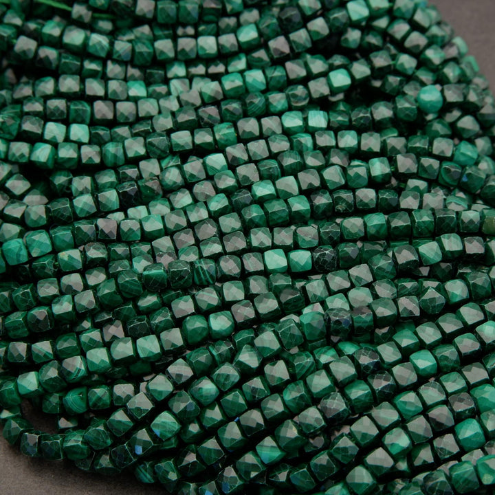Malachite · Microfaceted · Cube · 4mm, Tejas Beads, Beads
