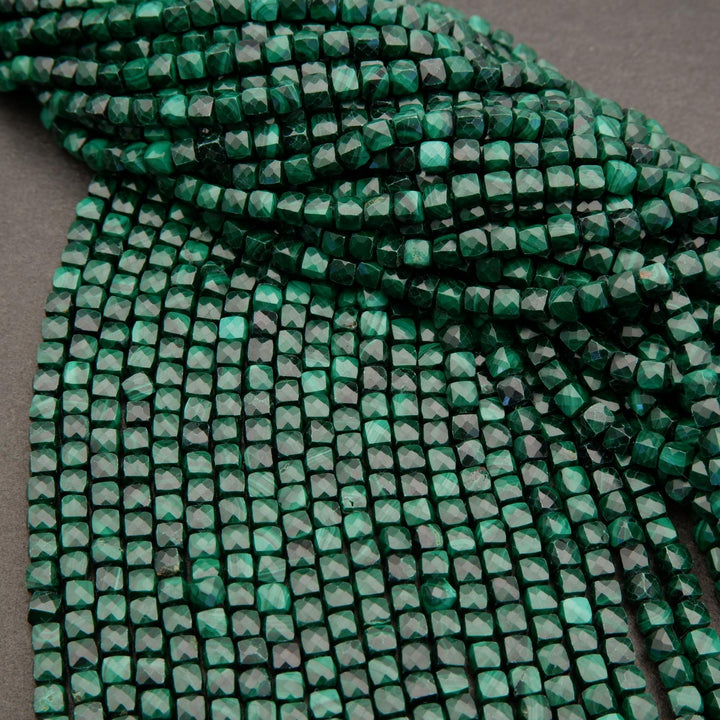 Malachite · Microfaceted · Cube · 4mm, Tejas Beads, Beads
