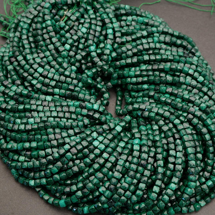 Malachite · Microfaceted · Cube · 4mm, Tejas Beads, Beads
