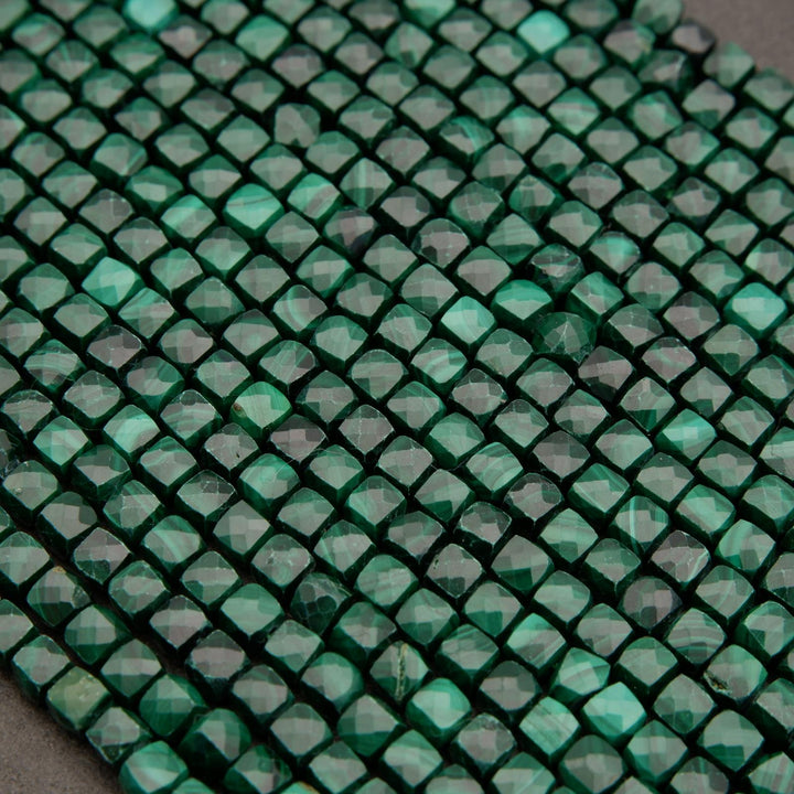 Malachite · Microfaceted · Cube · 4mm, Tejas Beads, Beads