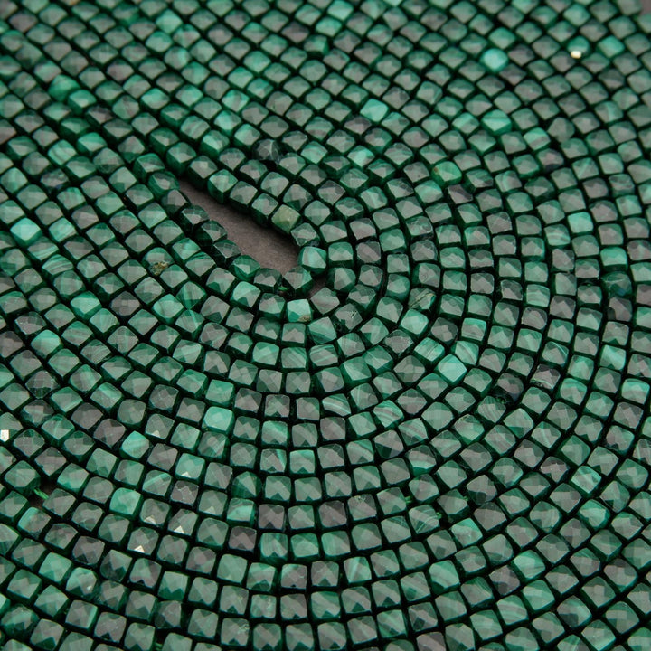 Malachite · Microfaceted · Cube · 4mm, Tejas Beads, Beads