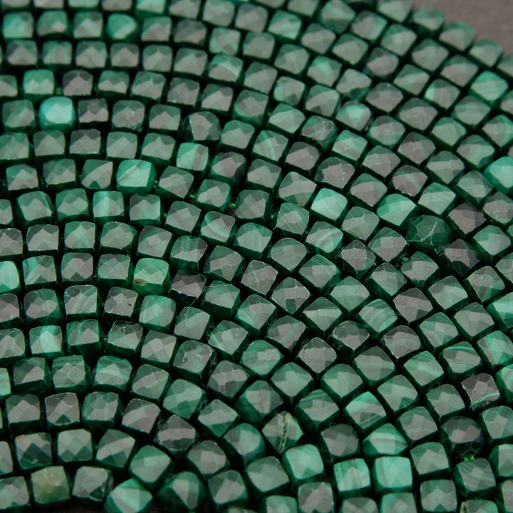 Malachite · Microfaceted · Cube · 4mm, Tejas Beads, Beads