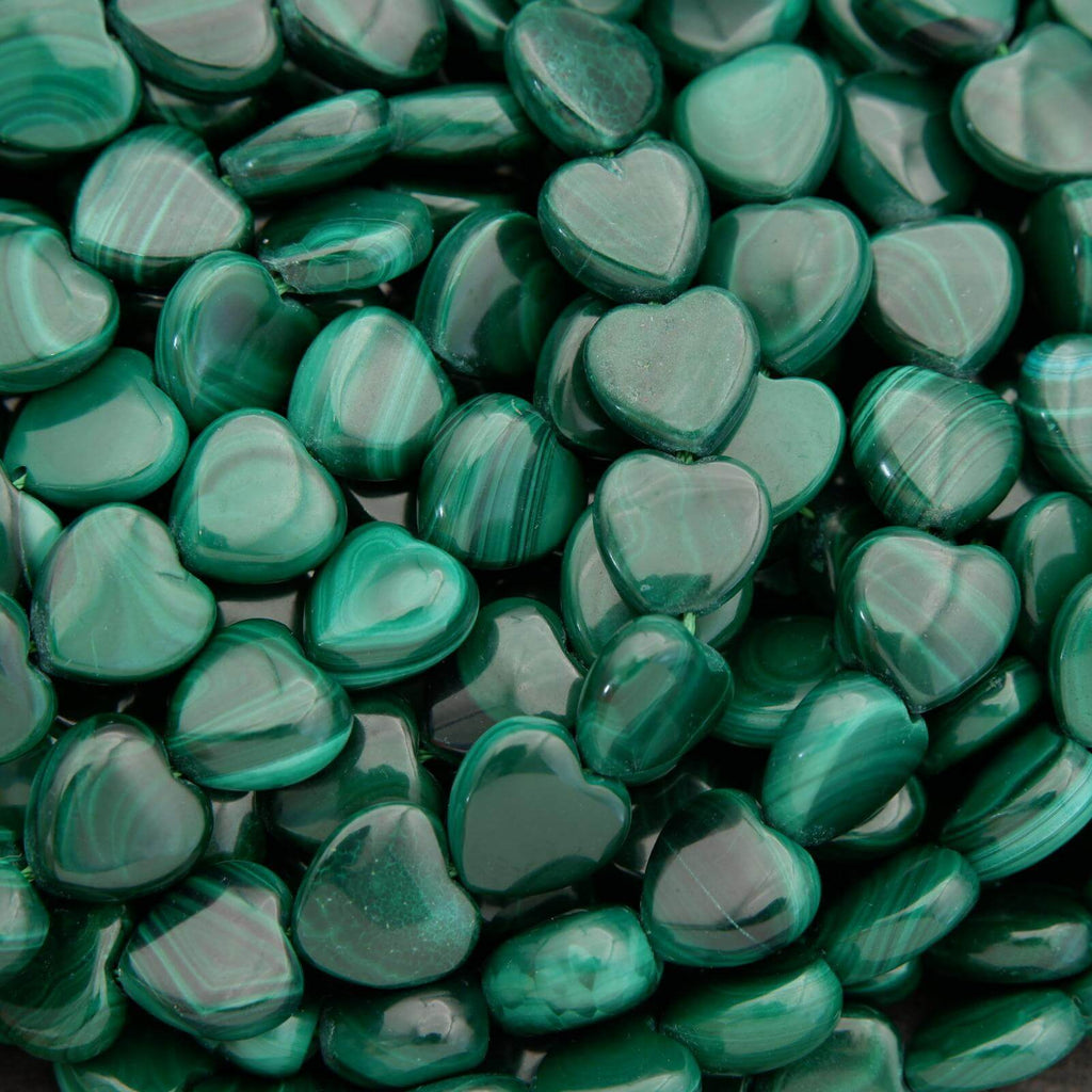 Close-up of green heart-shaped beads