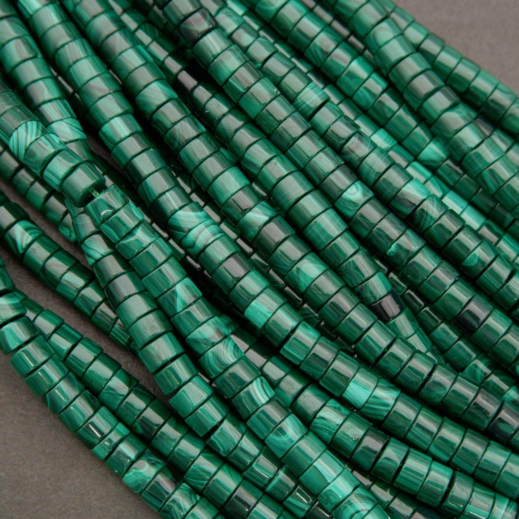 Close-up of green beads on a gray background