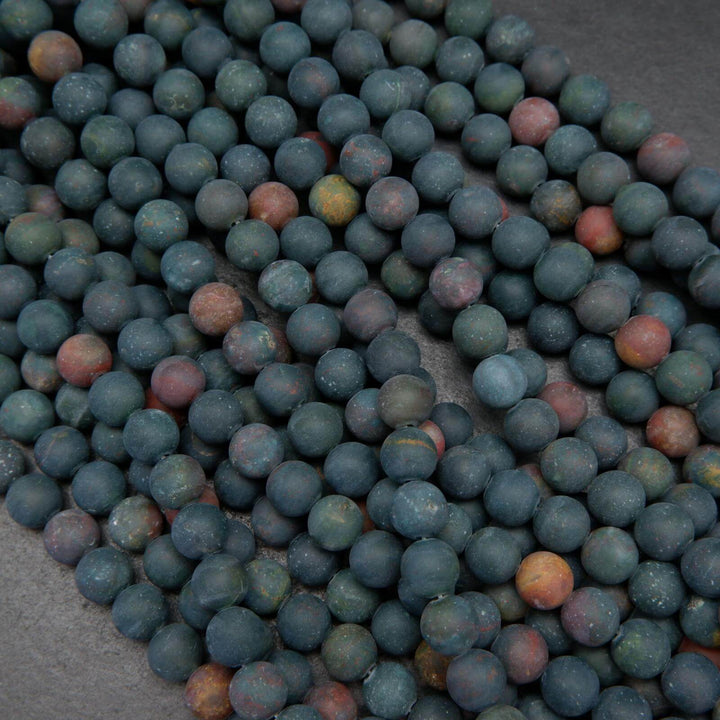 Deep green matte finish bloodstone beads.
