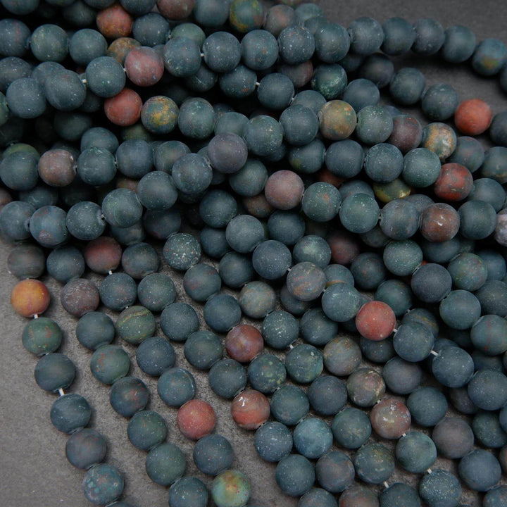 Deep green matte finish bloodstone beads.