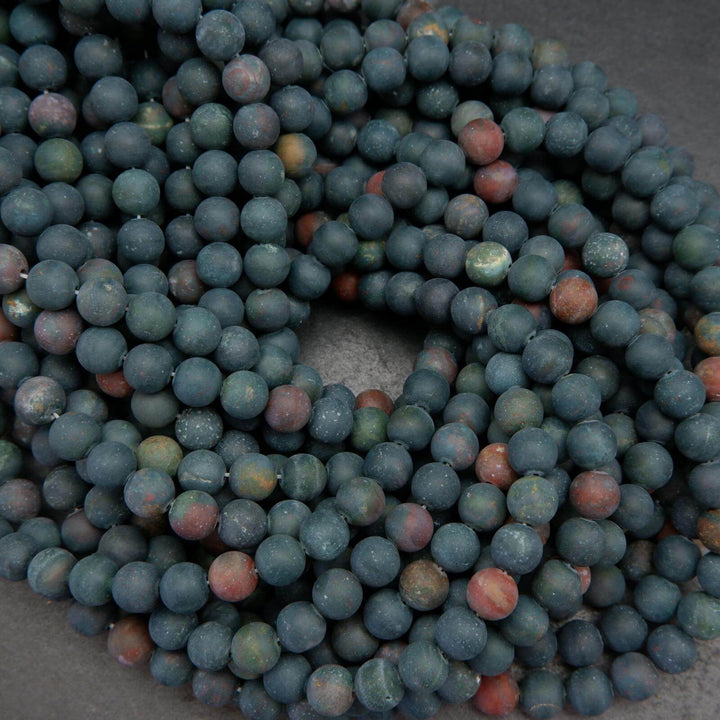 Deep green matte finish bloodstone beads.