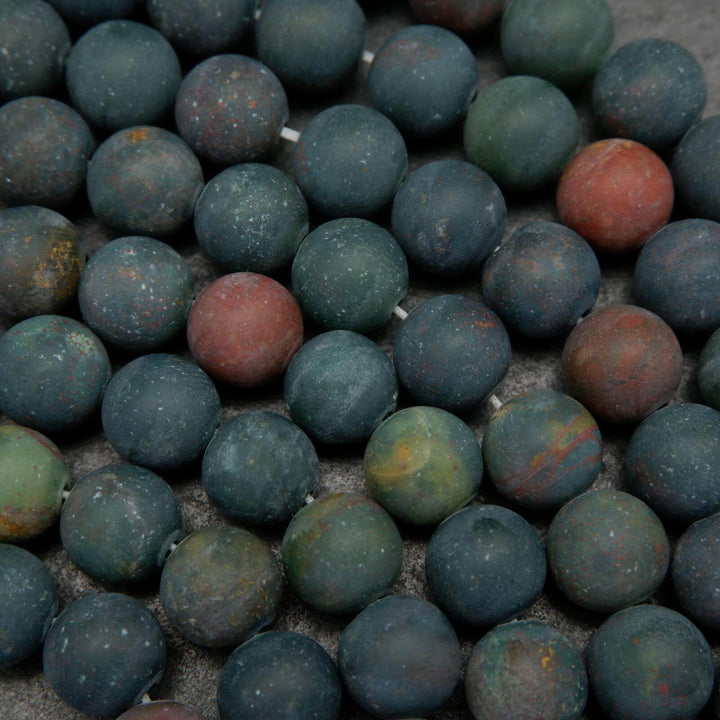 Deep green matte finish bloodstone beads.