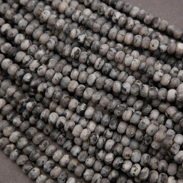 Grey larvikite beads.