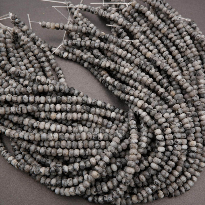 Grey larvikite beads.