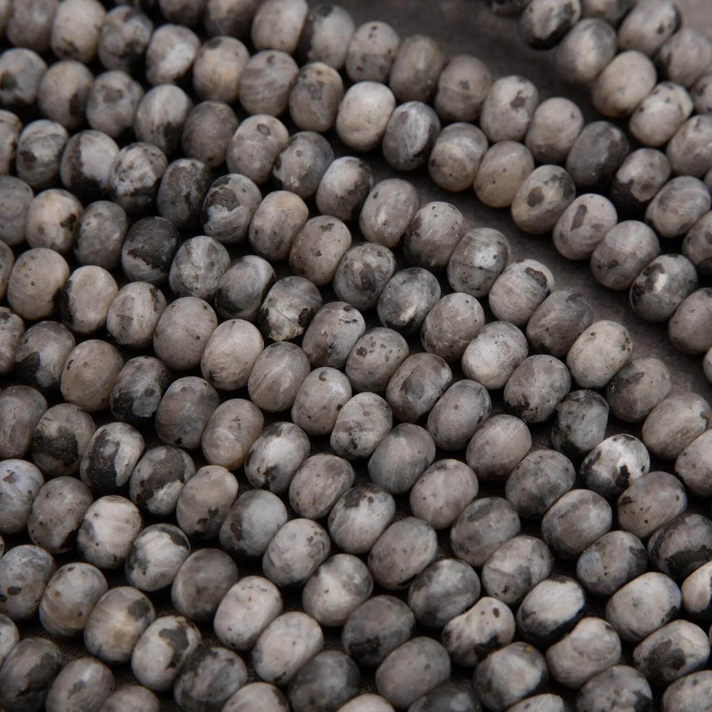 Grey larvikite beads.