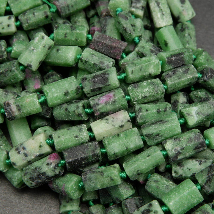 Ruby Zoisite · Matte · Freeform Tube · 7mm, Tejas Beads, Beads