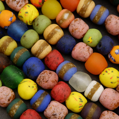Mixed Kente Krobo Recycled Glass · Matte · Freeform Round · 13mm
