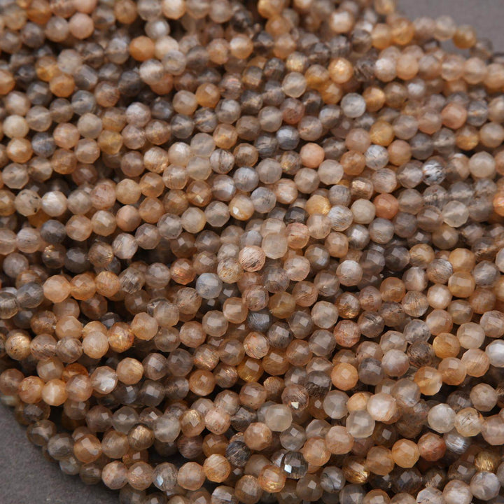 Close-up of small, round, multicolored beads.
